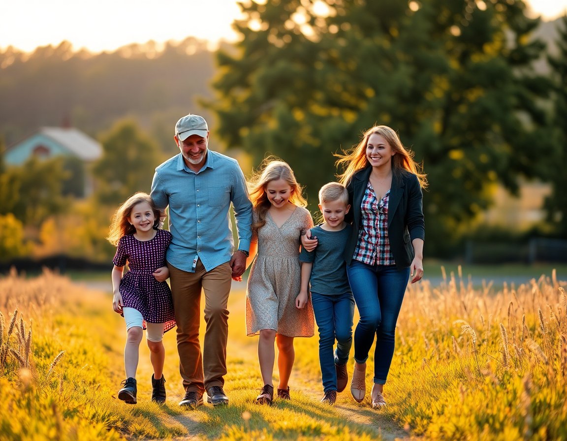 Family enjoying their land in beautiful natural setting